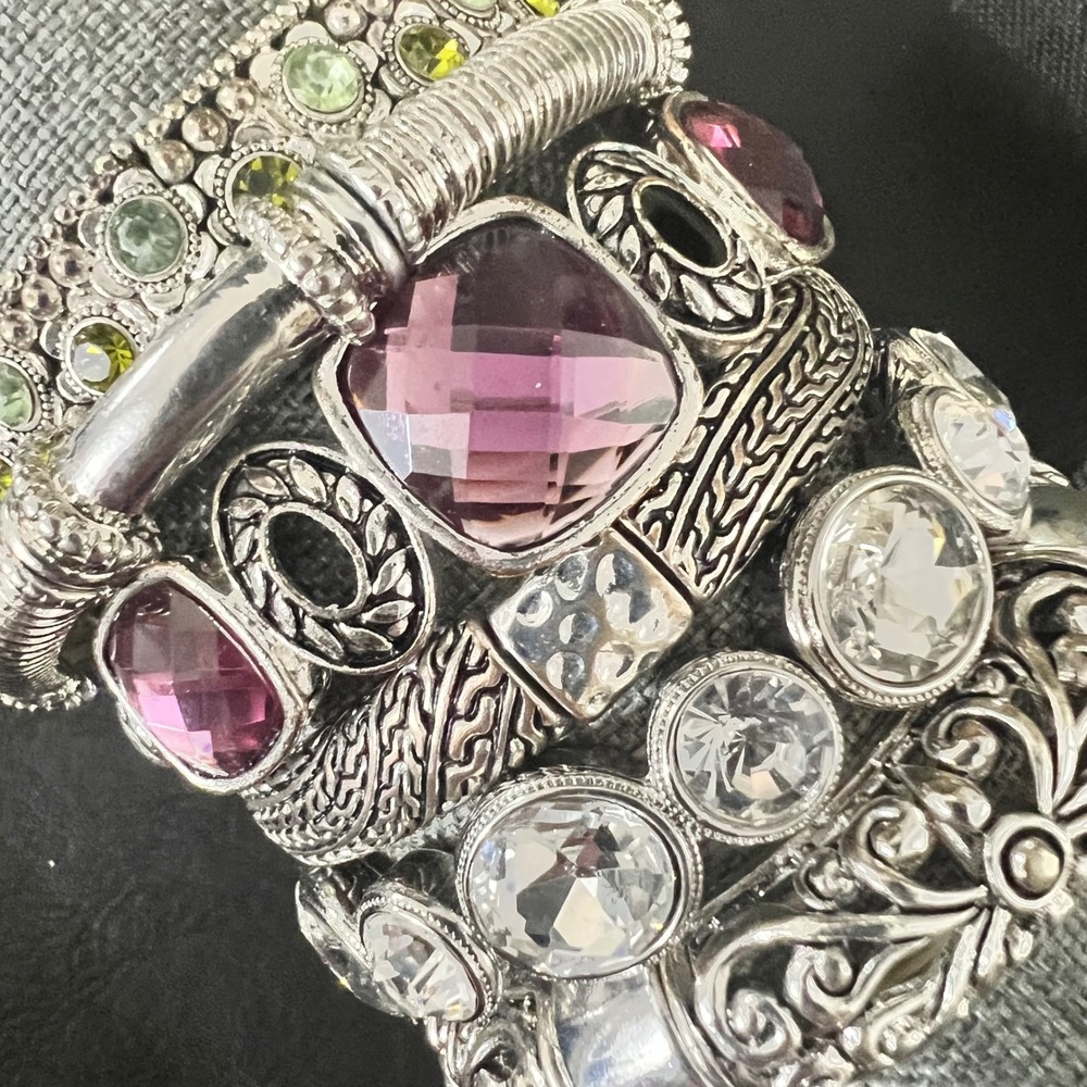 Silver Tone Rhinestone Stretch Bangle Bracelet Lot Set 6pc Whimsigoth